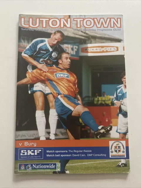 Luton Town V Bury 4/9/99 1999 Match Programme