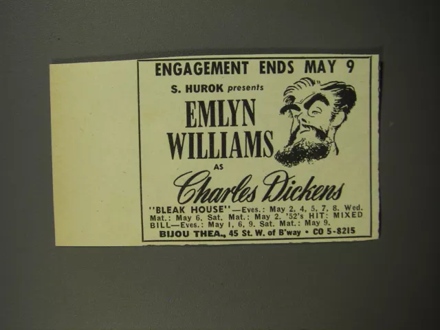 1953 Emlyn Williams as Charles Dickens Play Ad - Engagement ends May 9