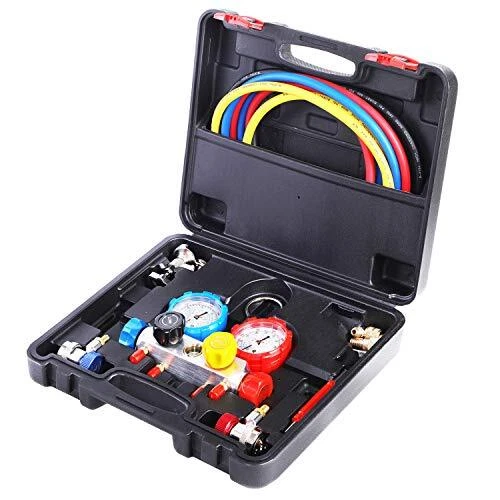 4 Way AC Manifold Gauge Set, HVAC Diagnostic Refrigerant Charging Tool for