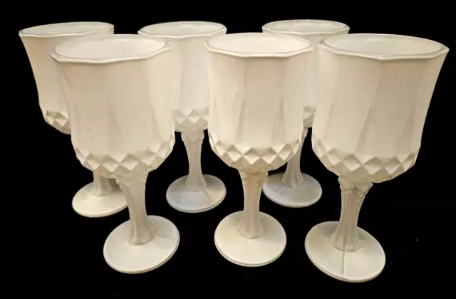 Vintage FENTON ? White Coloured Wine Glasses LARGE Set of Six