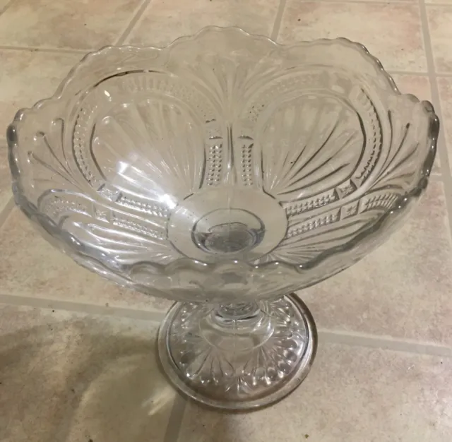 Vintage Stemmed Crystal-Cut Candy Compote dish glass Pedestal Ruffled Rim Unique