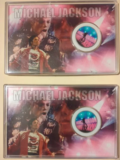 2x LOT- Michael Jackson Half Dollar Colorized Coin In Casing, Rare VG free shp