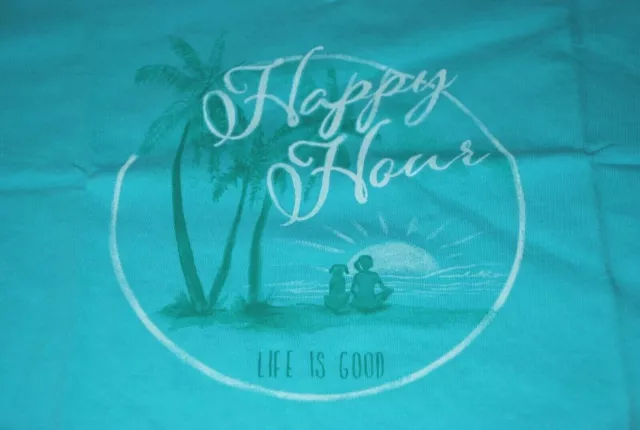 Large NWT Women's Life is Good Happy Hour Sunset Dog Beach Blue SS Crusher Vee