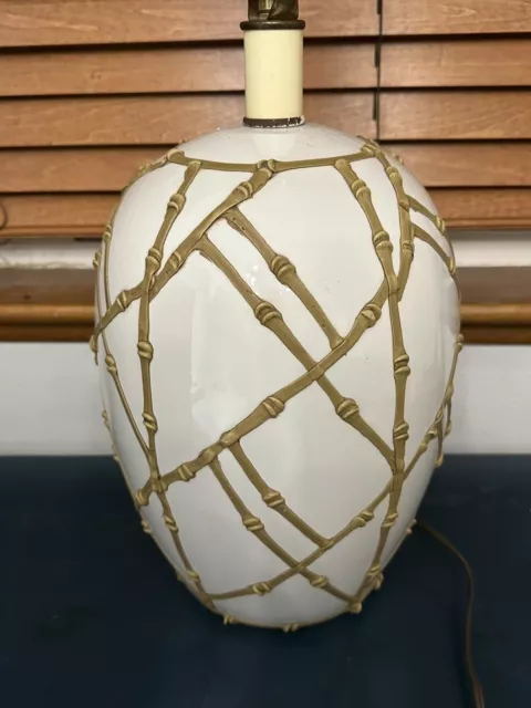 Large Hollywood Regency Faux Bamboo Ceramic Lamp Palm Beach / Draper