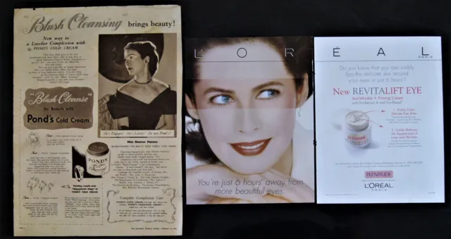 2 x full page Beauty Cream ads Ponds 1948 L’oréal 1980s Dayle Haddon