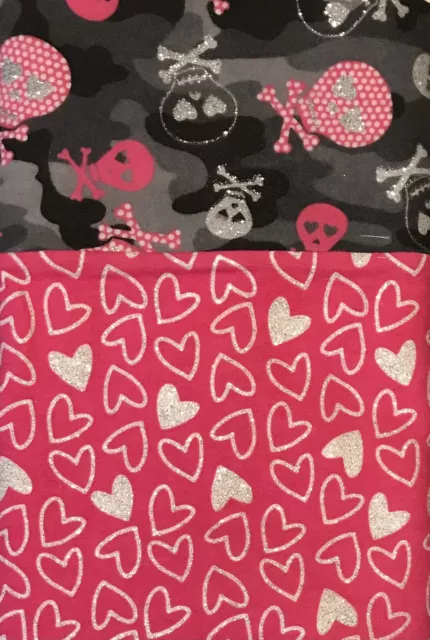 NEW Flannel Pillow Case Hot Pink Hearts Trimmed Gray Camo Skulls Free Shipping