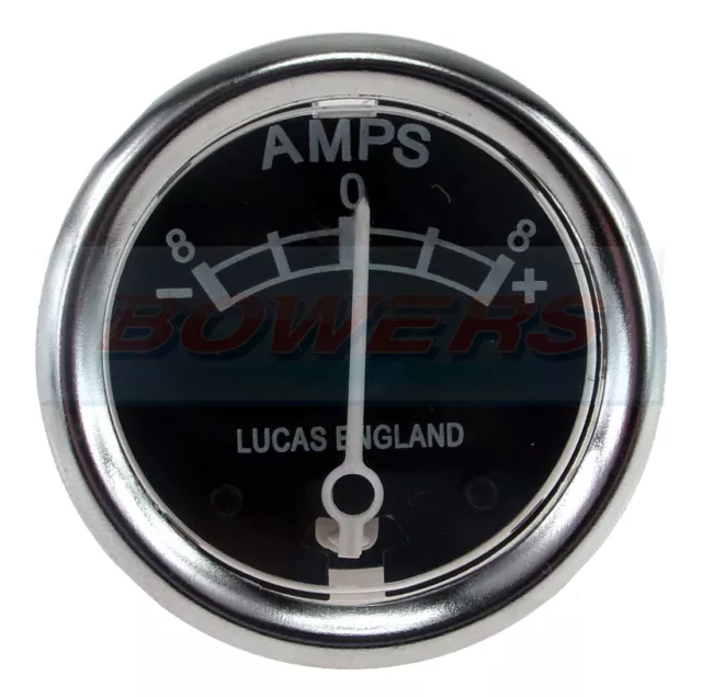 Genuine Lucas 36084 6V 8A Amp 8-0-8 Ammeter 1¾" Black Dial Face Chrome Bezel