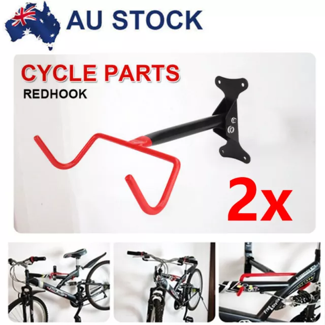 2x New Bike Bicycle Storage Stands Rack Wall Mounted Hanger Hook Red Black Steel