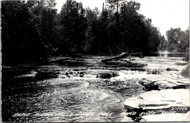 Vtg Rapid River Falls State Park Michigan MI RPPC Real Photo 1940s Postcard