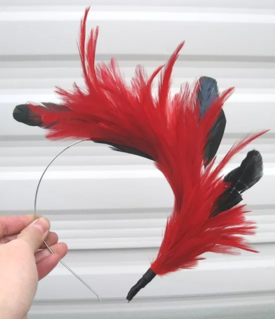 bright red feather headband fascinator millinery wedding hat bridal party ascot