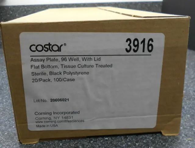 Corning Costar 3916 96 Well Flat Btm Tct Sterile Assay Plates W/ Lids Lot Of 20