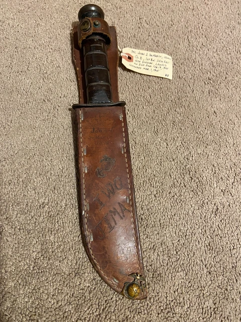 Interesting Ww2 Usmc Ka-Bar Fighting Knife - Named + Iwo Jima Interesting Ww2 Usmc Ka-Bar Fighting Knife - Named + Iwo Jima
