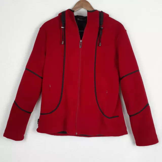 Thomas Cook Equestrian Jacket Womens Size L Red Full Zip Hood Fleece