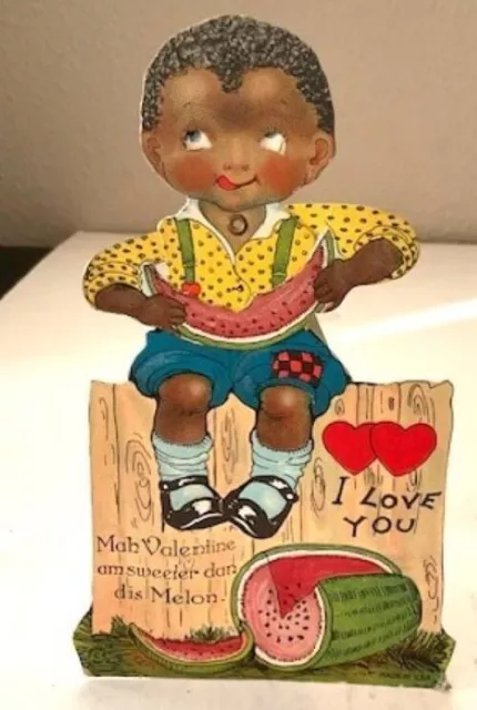 Vintage Standing Die-cut Mechanical Valentines Day Card~Little Black Boy