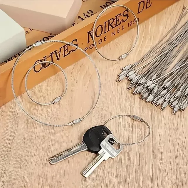 Pack of 5 Stainless Steel Wire Keychain Cable Key Rings Loop Wire Cable Braided
