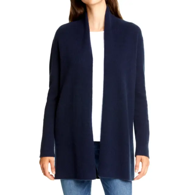 Nordstrom signature navy 100% cashmere open front cardigan Sz S