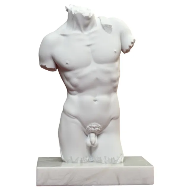Torso David de Michelangelo Escultura En Mármol Con Base En Alabastro H 15cm