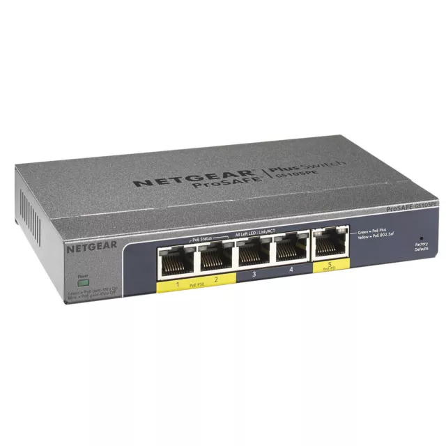 Netgear GS105PE Switch Gigabit 5 ports (dont 2 PoE) manageable (Alim : PoE)