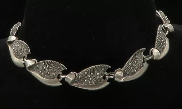 DANECRAFT 925 Sterling Silver - Vintage Floral Leaf Motif Chain Necklace- NE2503