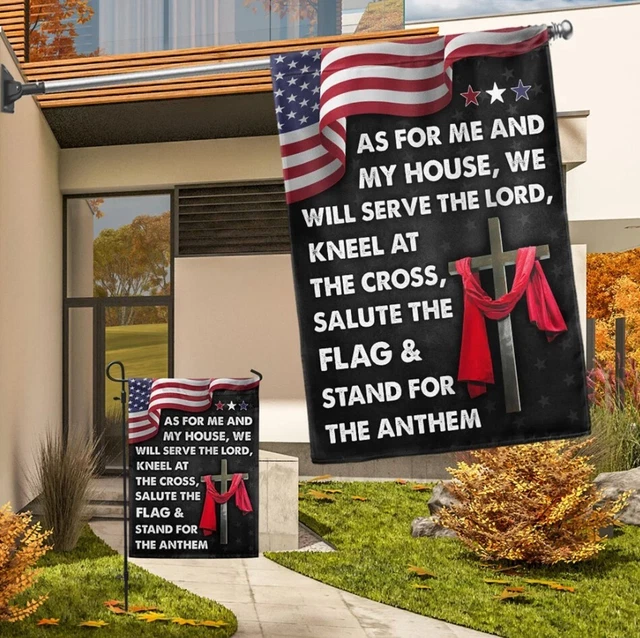 Jesus Cross American Flag As For Me And My House We Will Serve The Lord Flag, Ga