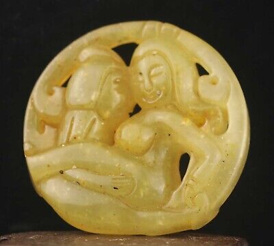 Chinese old natural jade hand-carved statue human pendant i