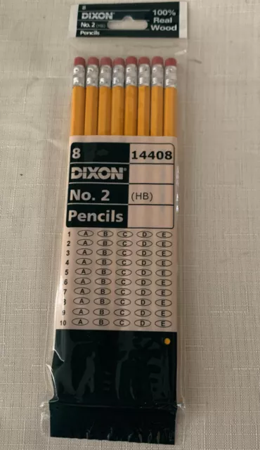 Dixon Pencils 8 Pack #2 HB Real Wood with Eraser Standard Number 2 (Lot Of 25)