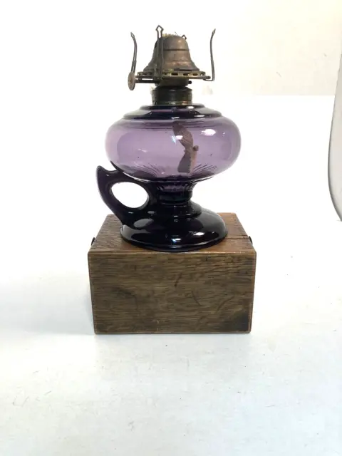 Vtg Oil Lamp Finger Lamp Early 1900's Amethyst Purple Pedestal finger Lamp