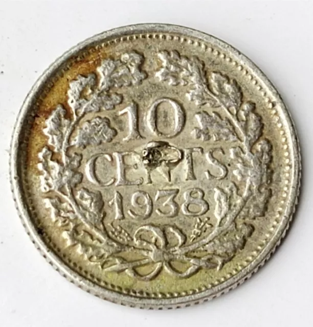 Netherlands 10 Cents 1938 Silver .640 Silver