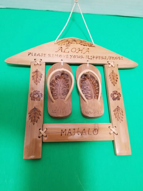 Vintage Hawaiian Aloha Mahalo Wood Sign PLEASE REMOVE YOUR SHOES