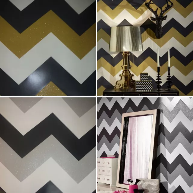 Chevron Tapete Zickzack geometrisch modern funkelnd glitzer strukturiertes Arthouse