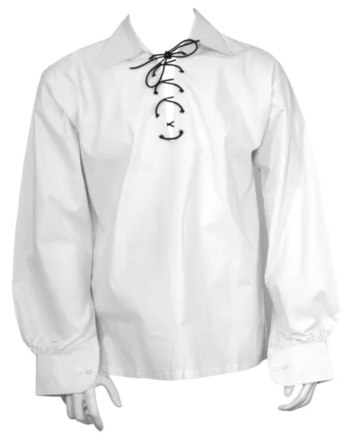 Scottish White Jacobite Ghillie Kilt Shirt Leather Cord Sizes S,M,L,XL,XXL