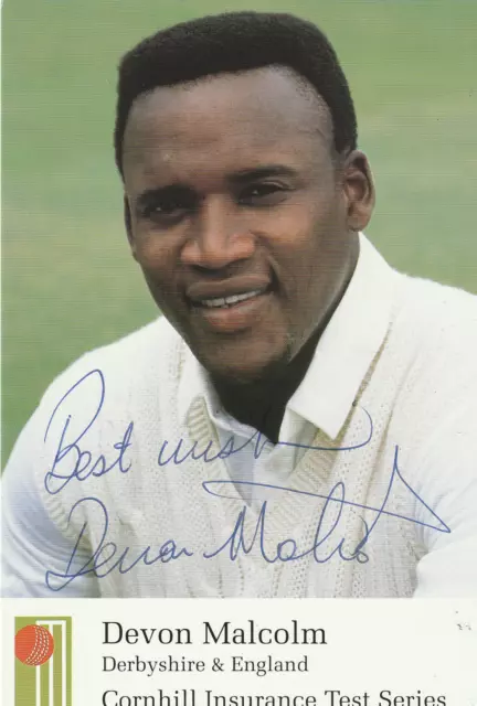 Cricket Signed Cornhill Promotional Card. Devon Malcolm Derbyshire and England