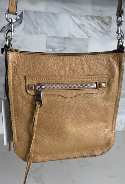 NWT REBECCA MINKOFF Small Regan Feed Bag Crossbody Sand Leather Beige Tan