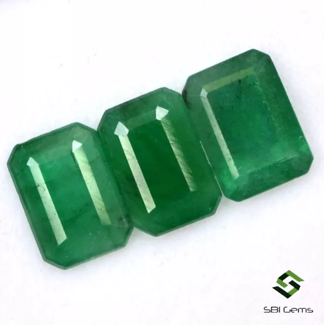 2.29 Cts Certificado Esmeralda Natural Octágono Corte 7x5 MM Lote 03 Pcs Suelto