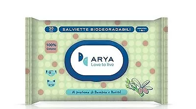 Arya Salviette Biodegradabili Bambù e Karitè 30 Pz Salviette per Cani, Gatti e C