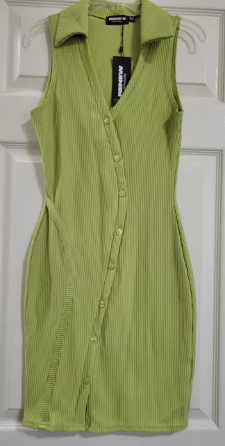 NWT! Renew PrettyLittleThing  Green Sexy Ribbed Bodycon Collared Dress  Sz 6