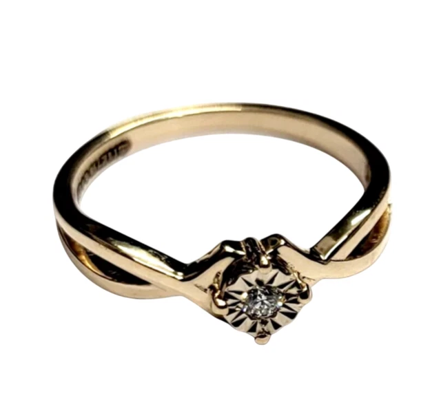 Bague Solitaire Diamant 0.01ct - Argent 925 Plaqué Or, Taille ~55, Occasion