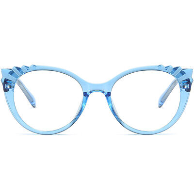 Large Cateye Glasses for Women Plastic Frame Spring Hinges Translucent Blue Pink