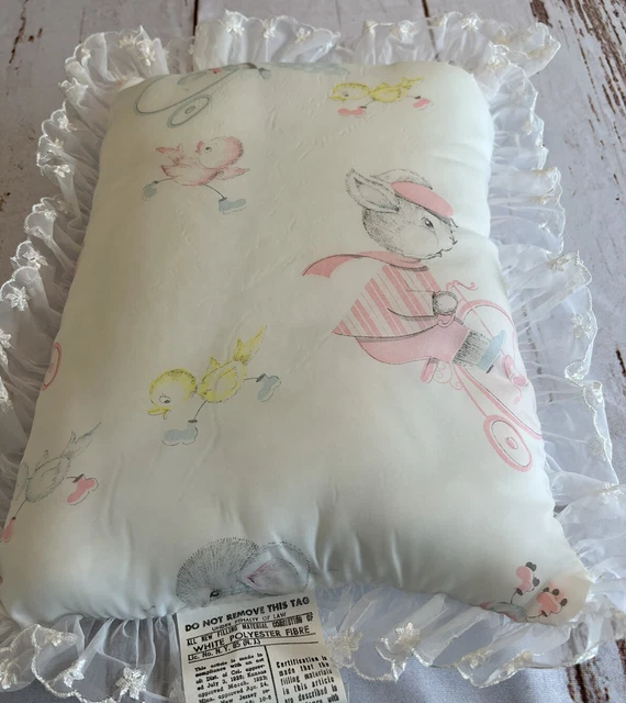 Vintage Sears Roebucks Baby Decorative Nursery Pillow Nylon W/ Chicks & Bunny