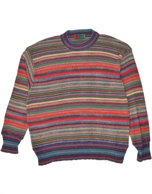 VINTAGE Mens Crew Neck Jumper Sweater IT 52 Large Multicoloured Striped BJ07