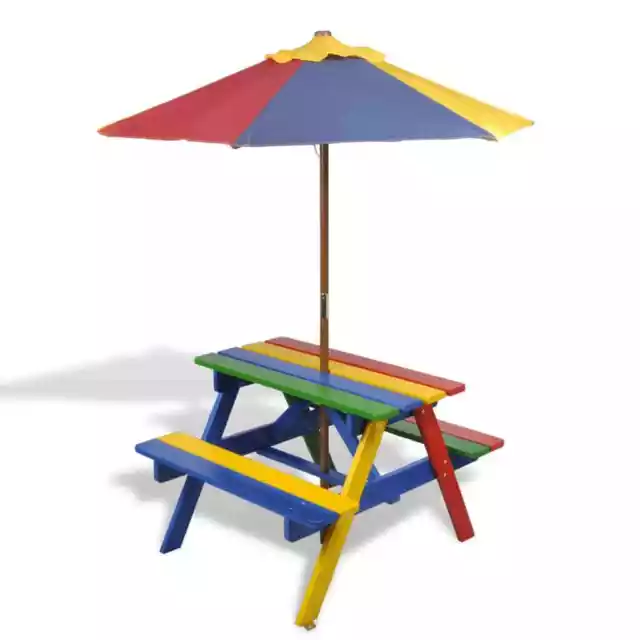 vidaXL Kinder-Picknicktisch mit Bänken Sonnenschirm Mehrfarbig Holz FAT