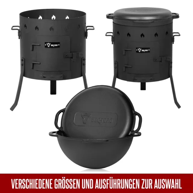 BBQ-Toro Kazan Gusseisen Topf I Kasan Feuerkessel Feuertopf mit Deckel Gusstopf