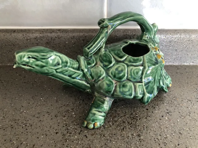 Vtg McCoy USA  Pottery  Green Turtle Watering Sprinkler Planter Garden As Is