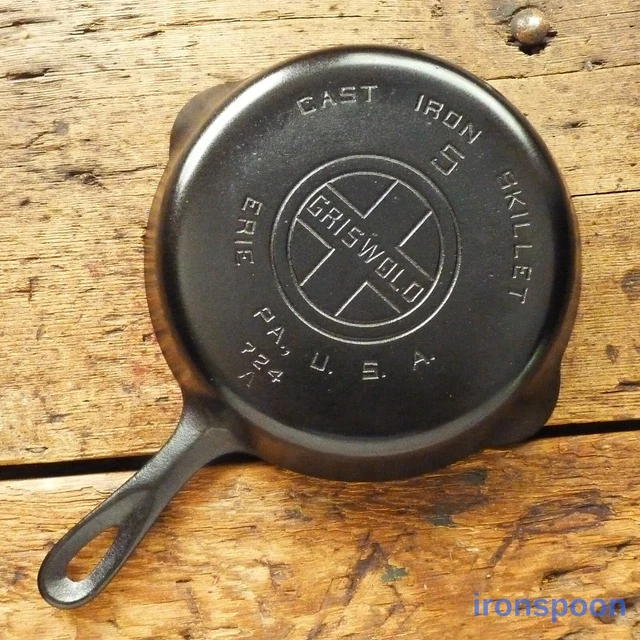 Vintage GRISWOLD Cast Iron SKILLET Frying Pan # 5 LARGE BLOCK LOGO - Ironspoon