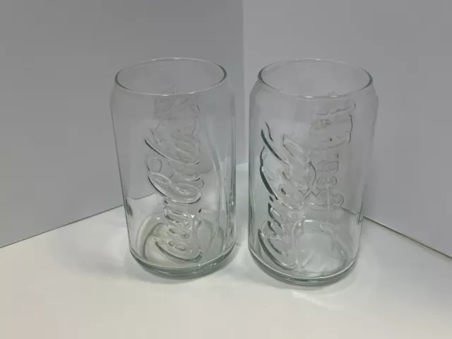 Coca-Cola Coke Glasses VTG Set 2 Can-Shaped Cup Can Shaped 12 oz Logo Embossed