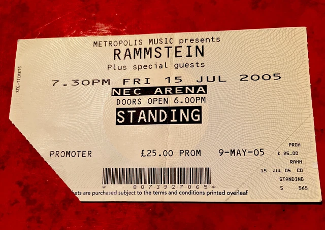 RAMMSTEIN TICKET NEC Arena, Birmingham Reise Reise Tour 15th July 2005 Rare!