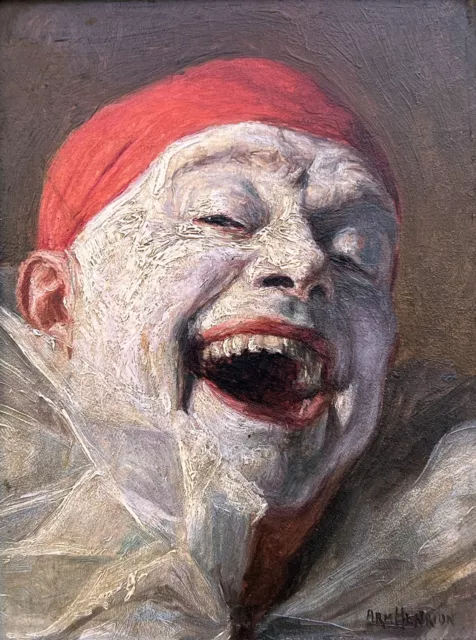 Armand Henrion (1875–1958) La Rire (The Laugh ) Payaso Pintura (French Bélgica)