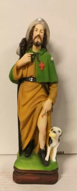 Statua Di San Rocco Cm 30 In Marmo Resina Decorata A Mano Produzione Artigianale