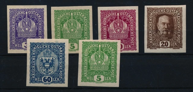 ÖSTERREICH 1916 6Stk. UNGEZÄHNTE MARKEN! Postfrisch ** Kw:480,-€