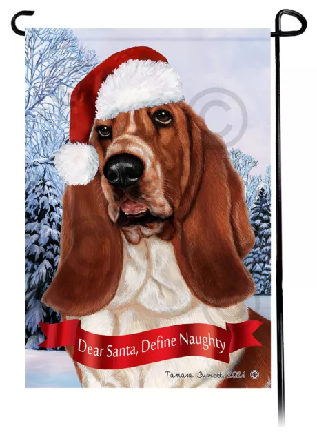 Dear Santa, Define Naughty Garden Flag - Red and White Basset Hound 010A